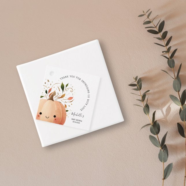 Étiquettes Cadeau Petit Citrouille mignon sur le chemin Baby shower  (CUTE WATERCOLOR KAWAI PUMPKIN FALL BABY SHOWER)
