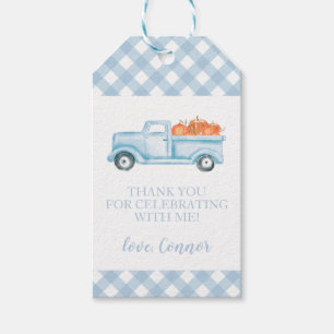Étiquettes-cadeau Petit Citrouille pastel bleu camion premier annive