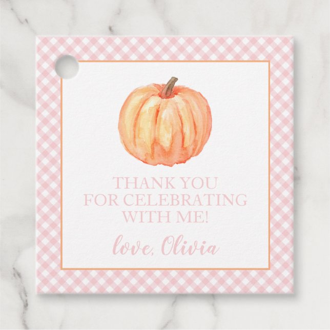 Étiquettes Cadeau Petit Citrouille Pastel rose plaid premier anniver (Devant)