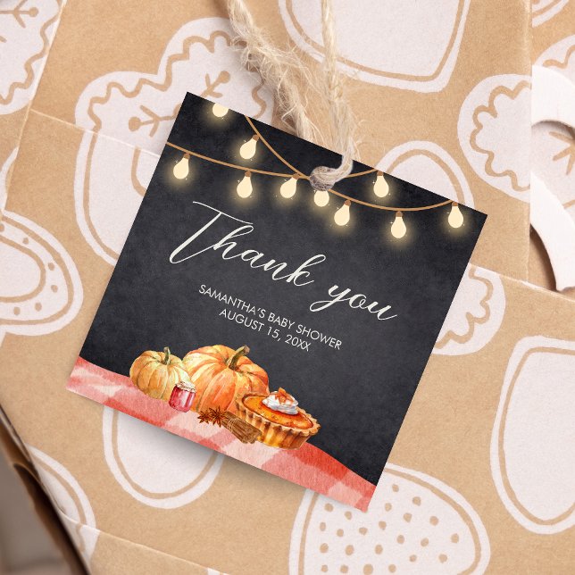 Étiquettes Cadeau Petit Citrouille Pique-nique d'automne Baby shower (Pumpkin Fall Baby Shower Square Favor Tags)