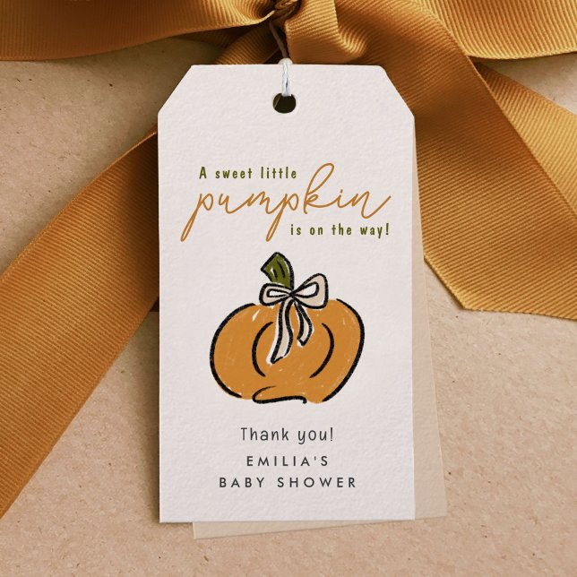 Étiquettes-cadeau Petit Citrouille Sur Le Chemin Baby shower Merci (Little Pumpkin On The Way Baby Shower Thank You Gift Tags)