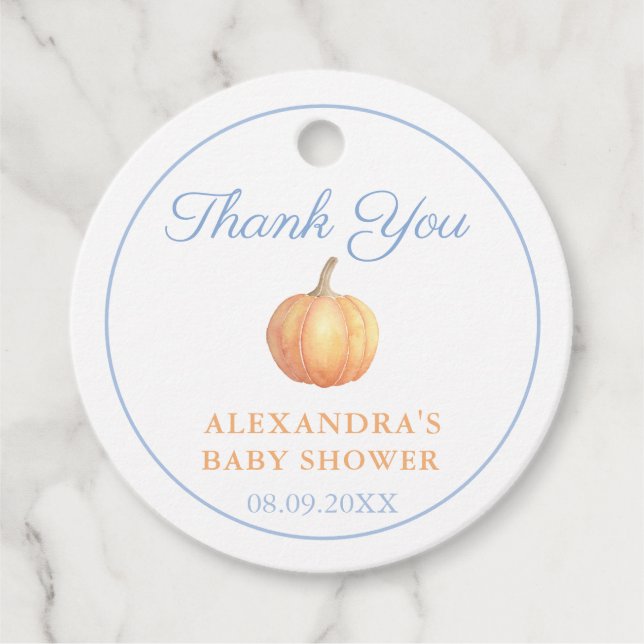 Étiquettes Cadeau Petit Citrouille Sur Le Chemin Baby shower Merci (Devant)