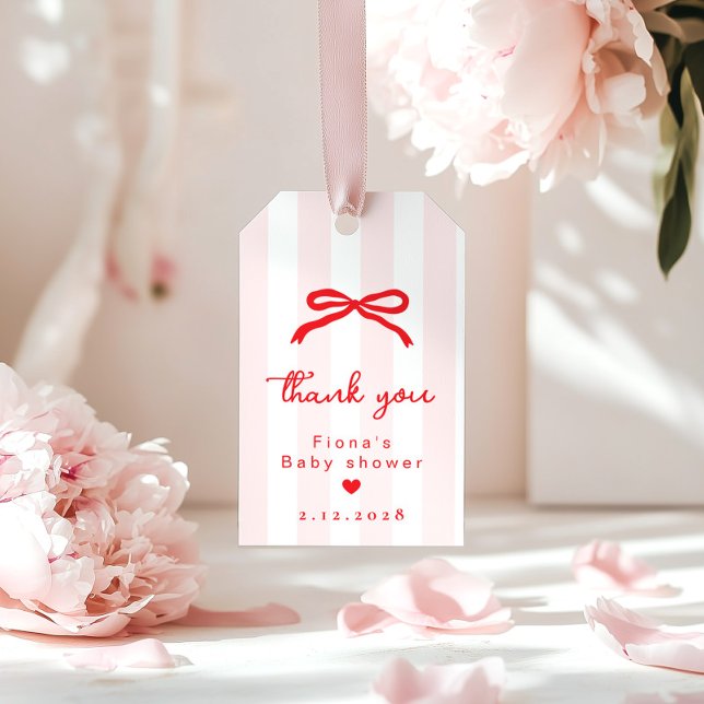 Étiquettes-cadeau Petit Cœur Rouge Nœud Valentines Merci (Créateur téléchargé)