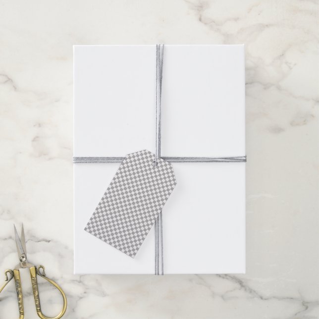 Étiquettes-cadeau Petit damier gris et blanc (Avec de la ficelle)