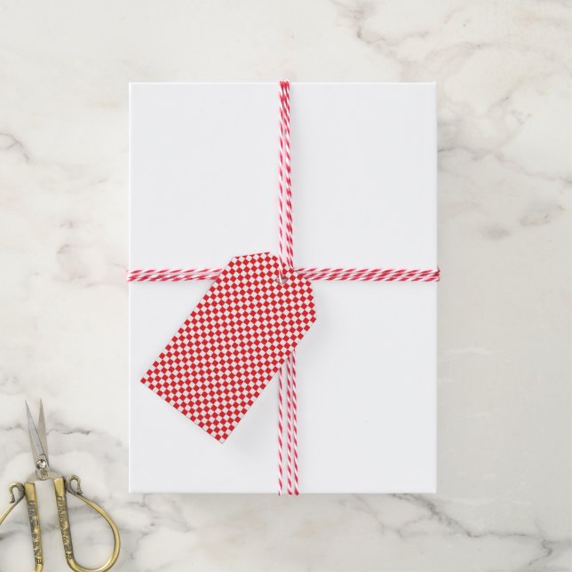 Étiquettes-cadeau Petit damier rouge et blanc (Avec de la ficelle)