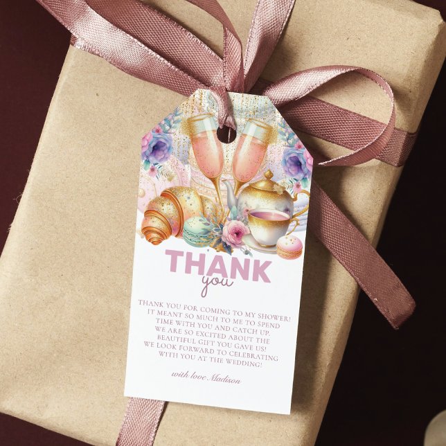 Étiquettes-cadeau Petit-déjeuner de mariage rose pastel paillettes o (Créateur téléchargé)