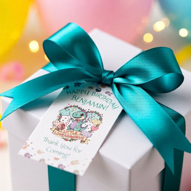 Étiquettes-cadeau Petit Dino Anniversaire Personnalisé (Créateur téléchargé)