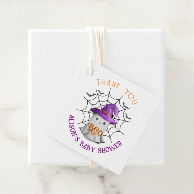 Étiquettes Cadeau Petit fantôme mignon BOO Merci baby shower (En situation)