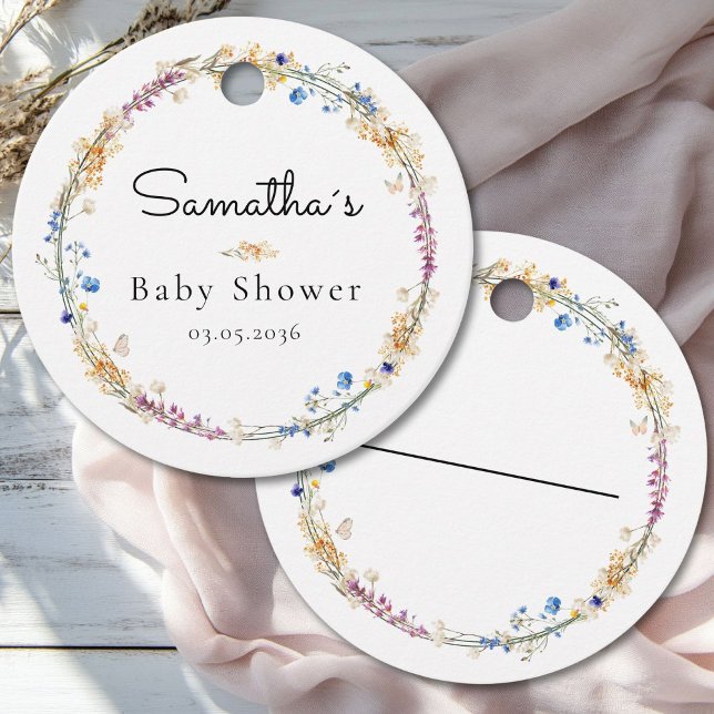 Étiquettes Cadeau Petit Fleur sauvage Boho Dream - Baby shower (Custom Baby Shower Favor Tags with your Name & Date. Wildflower Boho Themed.)