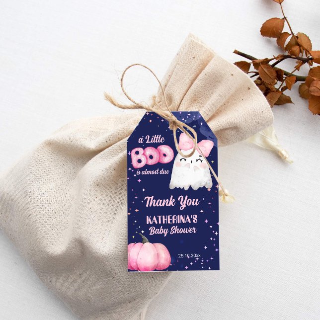 Étiquettes-cadeau Petit garçon Halloween fantôme fille baby shower f (Halloween girls baby shower thank you favor gift tags cute baby ghost pink bow starry night favor)
