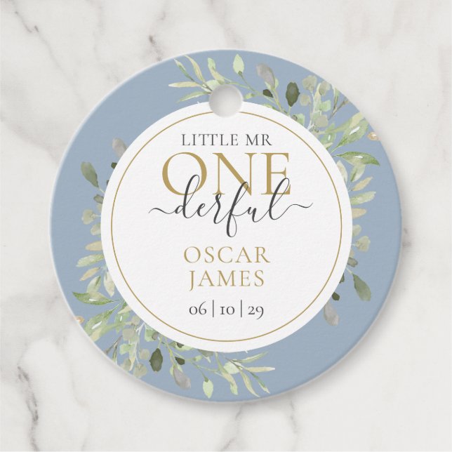 Étiquettes Cadeau Petit garçon merveilleux premier anniversaire bleu (Devant)