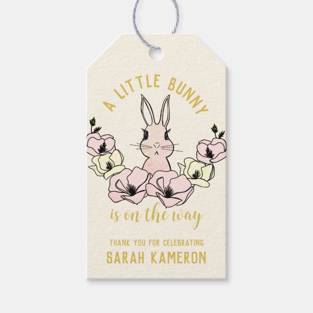 Étiquettes-cadeau Petit Lapin Baby shower Fleur Jaune (Devant)