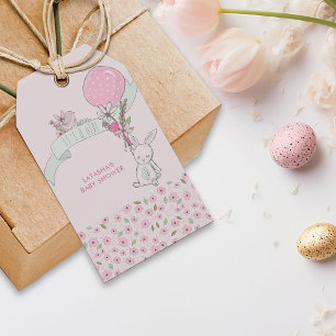 Étiquettes-cadeau Petit lapin et ballon c'est une fille rose