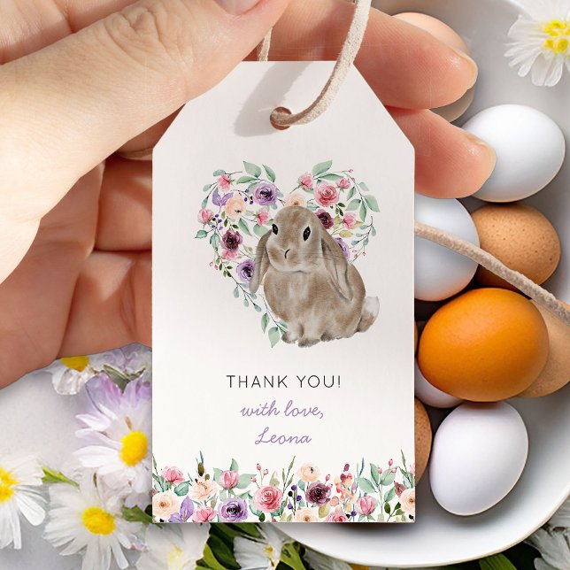 Étiquettes-cadeau Petit Lapin Floral Amour Coeur Merci (Floral Rabbit Favor Tag from my Little Bunny & Little Lamb Baby Shower collection)