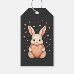 Étiquettes-cadeau Petit Lapin Mignon avec Cœur sur Charbon de Bois F