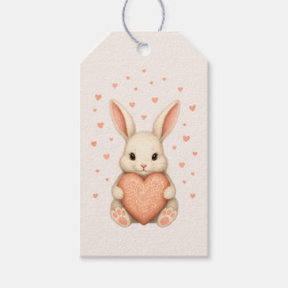 Étiquettes-cadeau Petit Lapin Mignon avec Cœur sur Douce Touche Rose