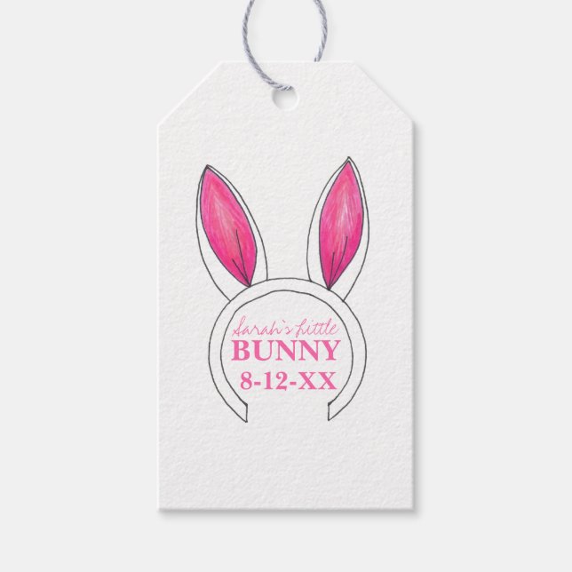 Étiquettes-cadeau Petit Lapin Rose Rabbit Oreilles Nouveau Bébé Douc (Devant)