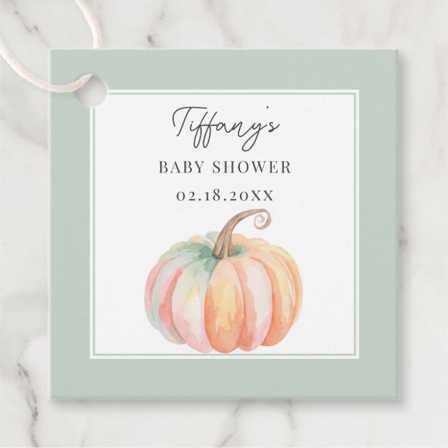 Étiquettes Cadeau Petit Merci De Baby shower Citrouille Pour Venir (Devant)