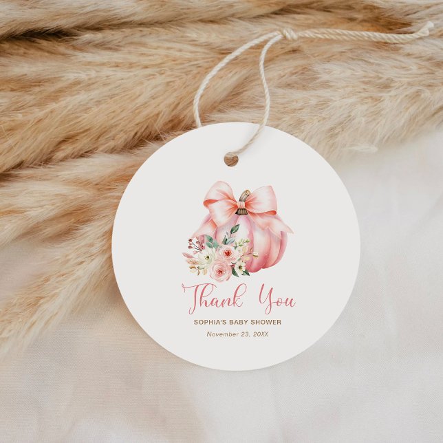 Étiquettes Cadeau Petit Merci de Baby shower Citrouille rose (Créateur téléchargé)