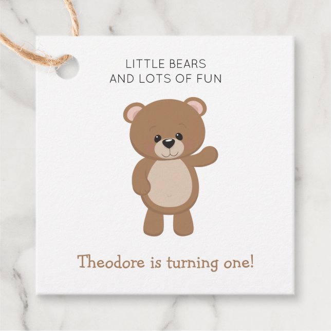 Étiquettes Cadeau Petit Ours Tourne Un 1Er Anniversaire Boisé (Devant)