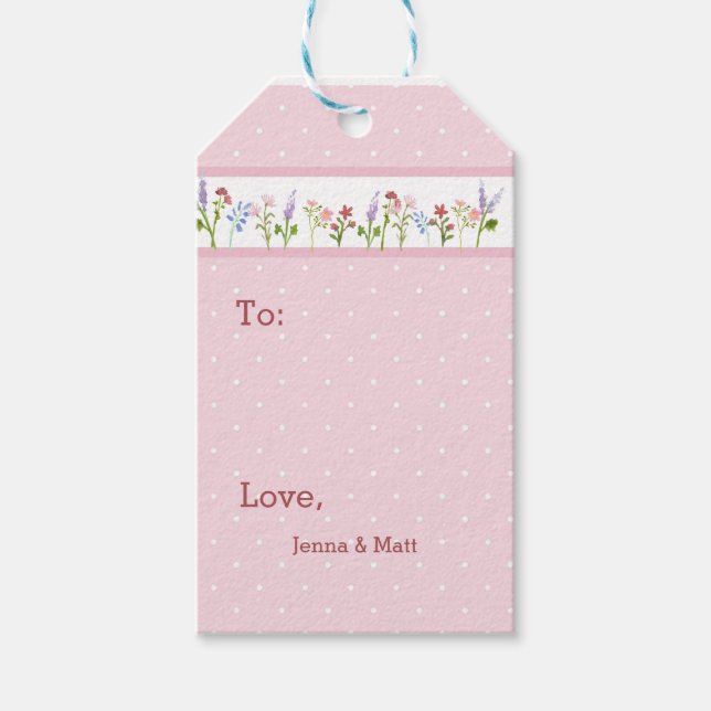 Étiquettes-cadeau Petit point rose Fleur sauvage (Devant)