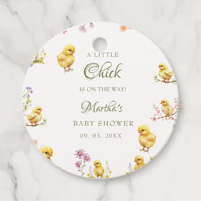 Étiquettes Cadeau Petit poussin est sur le chemin du baby shower agr (Devant)