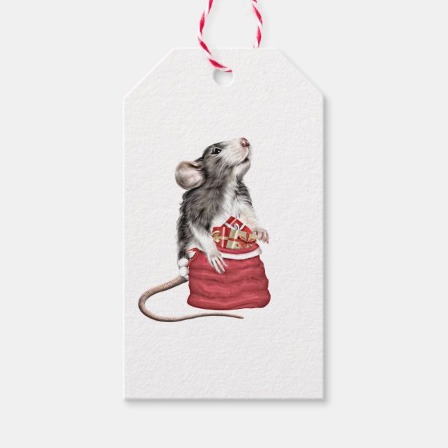 Étiquettes-cadeau Petit rat de Noël festif (Devant)