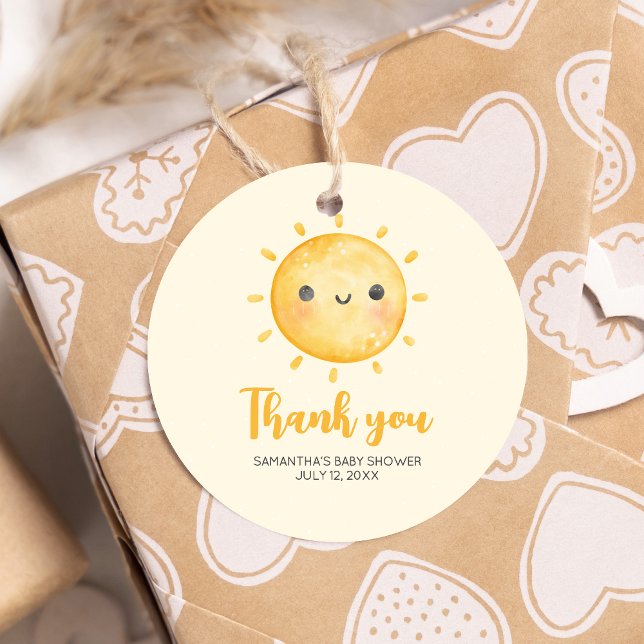 Étiquettes Cadeau Petit rayon de soleil Baby shower rond (Little Ray of Sunshine Boho Baby Shower Round Favor Tags)