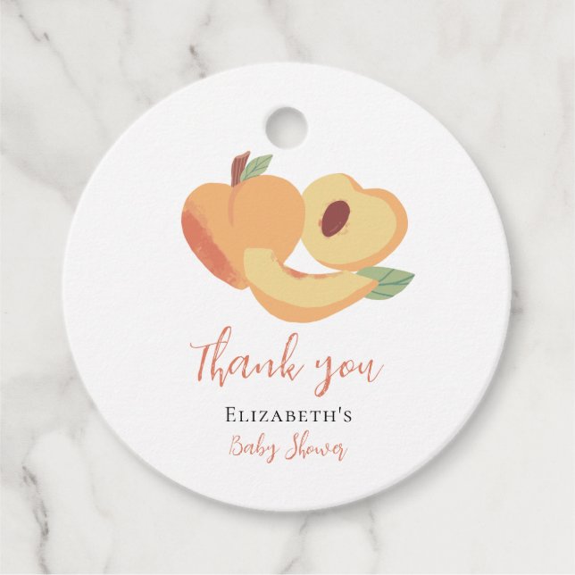 Étiquettes Cadeau Petite Baby shower Pêche Fruits mignons (Devant)