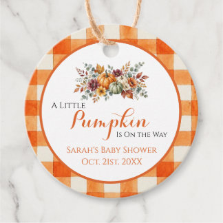 Étiquettes Cadeau Petite Citrouille Orange Gingham Automne Baby Show