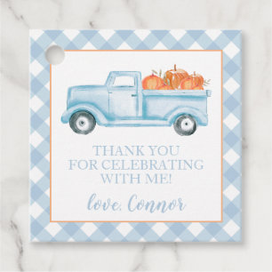Étiquettes Cadeau Petite citrouille pastel bleu camion premier anniv