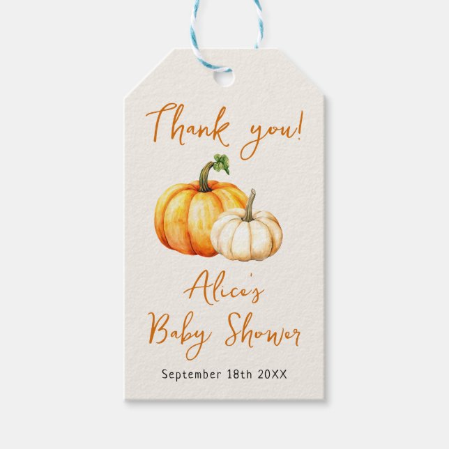 Étiquettes-cadeau Petite Citrouille Rustique Automne Bébé Shower (Devant)