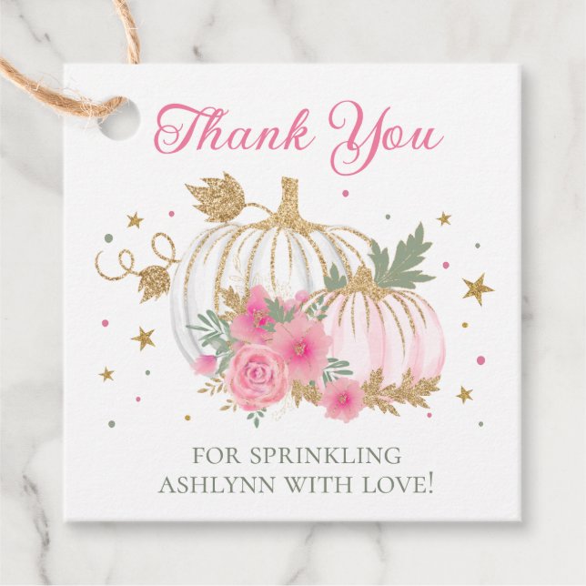 Étiquettes Cadeau Petite Citrouille Twin Girl Baby Sprinkle Merci (Devant)