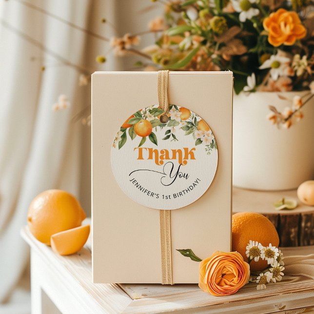 Étiquettes Cadeau Petite cutie agrumes oranges anniversaire merci (Créateur téléchargé)