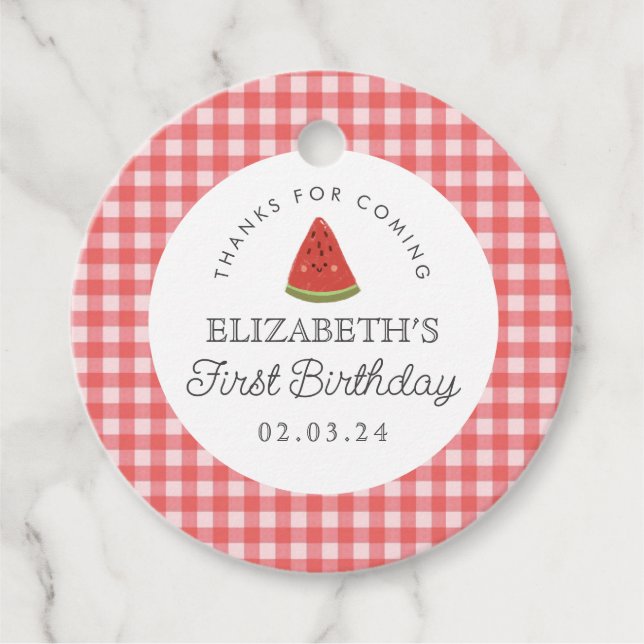 Étiquettes Cadeau Petite douce pastèque Premier anniversaire (Devant)