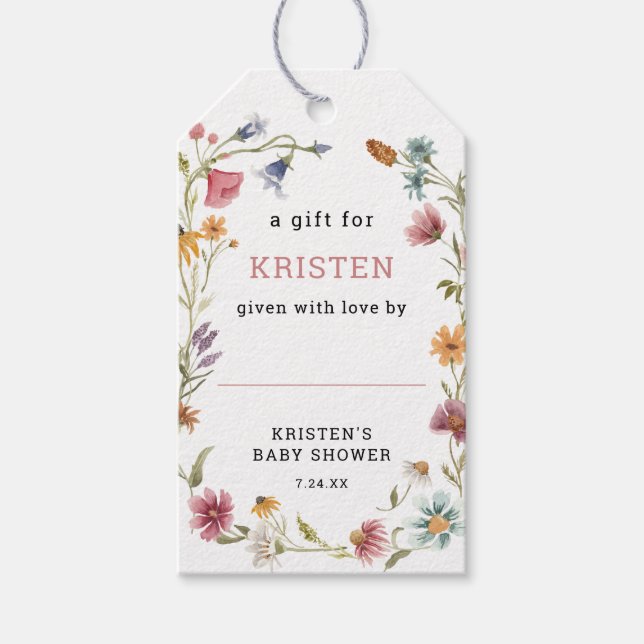 Étiquettes-cadeau Petite douche Baby shower Fleur sauvage (Devant)
