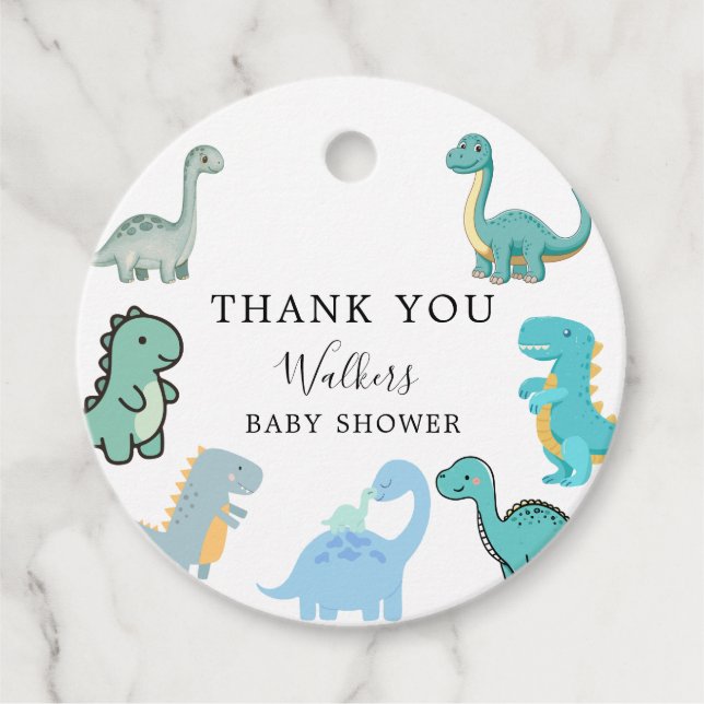 Étiquettes Cadeau Petite Fête de Bébé Dinosaure Mignon (Devant)