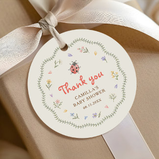 Étiquettes Cadeau Petite Fête de Bébé Fleur Sauvage Petit Insecte d'