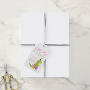 Étiquettes-cadeau Petite fille Dinosaur Tutu Rose Vert Anniversaire