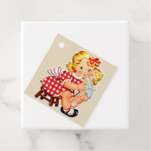 Étiquettes Cadeau Petite fille rétro vintage poupée enfant