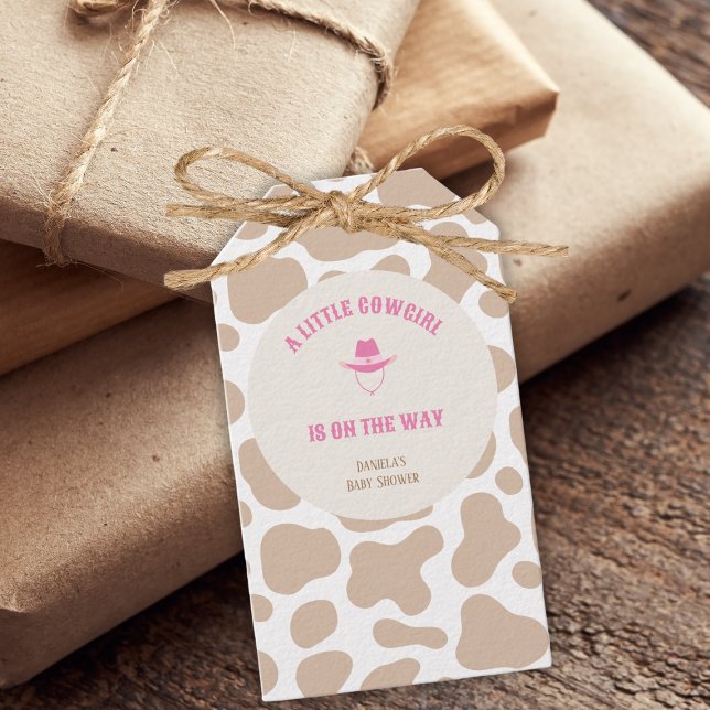 Étiquettes-cadeau Petite fille Rodeo Vache Imprimer Baby shower fill (little cowgirl baby shower pink cow print gift tags)