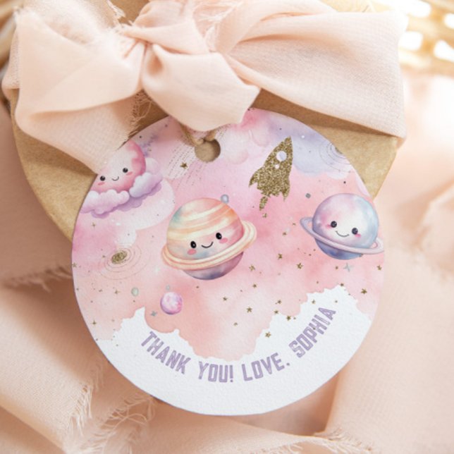 Étiquettes Cadeau Petite fille Space Planètes et étoiles merci (Créateur téléchargé)