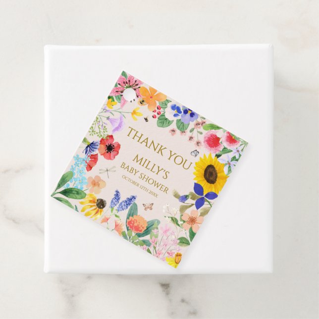 Étiquettes Cadeau Petite maman fleur sauvage à Bee Baby shower (En situation)