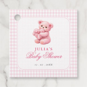 Étiquettes Cadeau Petite Ourson Rose à Carreaux Baby Shower