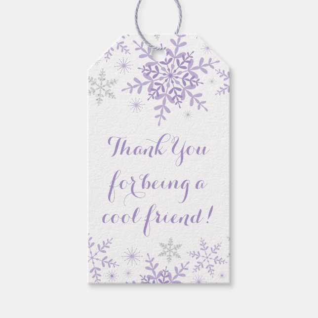 Étiquettes-cadeau Petite Parties scintillant d'argent pourpre flocon (Devant)