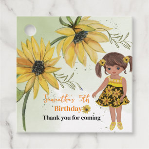 Étiquettes Cadeau Petite Tournesol Aquarelle Cinquième Fille Anniver