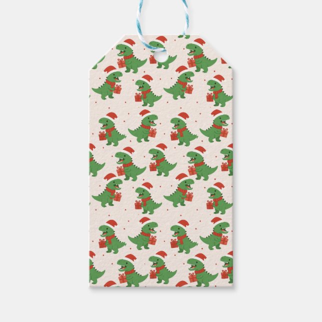 Étiquettes-cadeau Petits enfants rétro T-Rex Xmas (Devant)