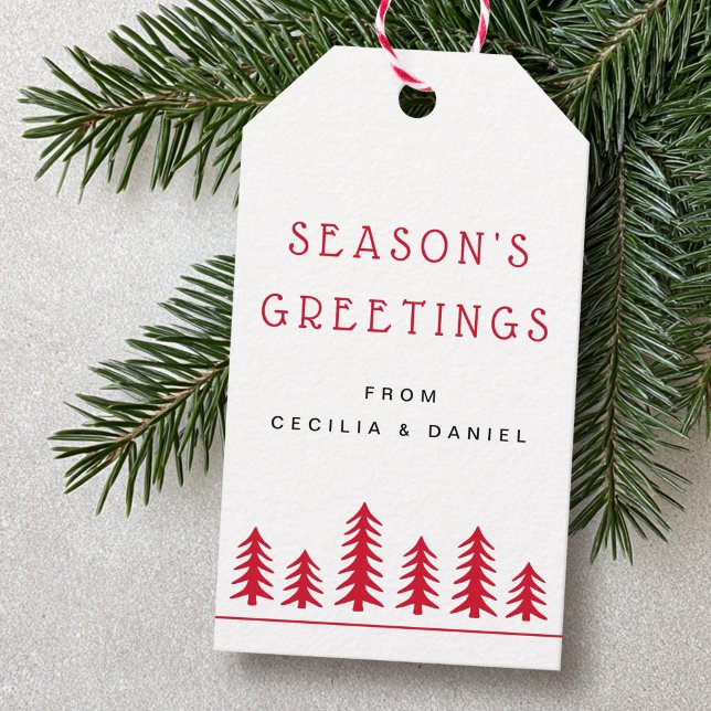 Étiquettes-cadeau Petits sapins de Noël mignons rouges blancs (Minimal cute Christmas trees red white Gift Tags)