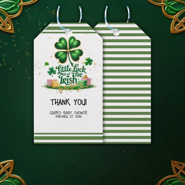 Étiquettes-cadeau Peu de chance pour le Baby shower d'or Shamrock ir (Créateur téléchargé)