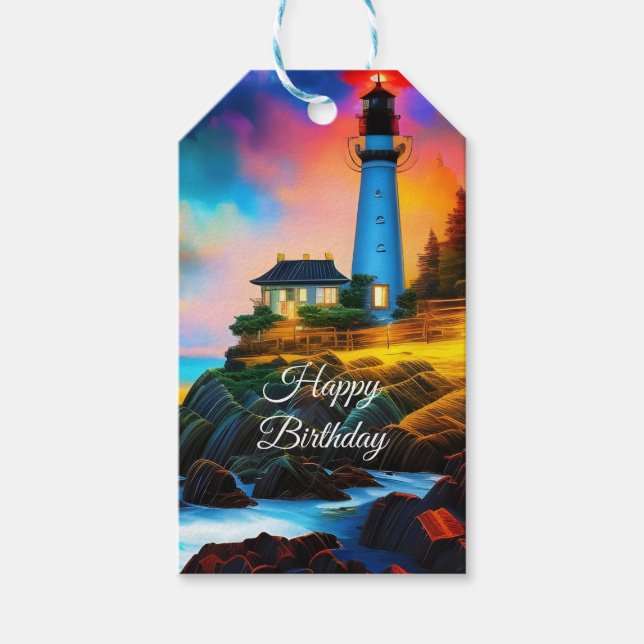 Étiquettes-cadeau Phare au coucher du soleil (Devant)